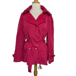 Gallery M pink hip length double breasted trench jacket with removable hood coat